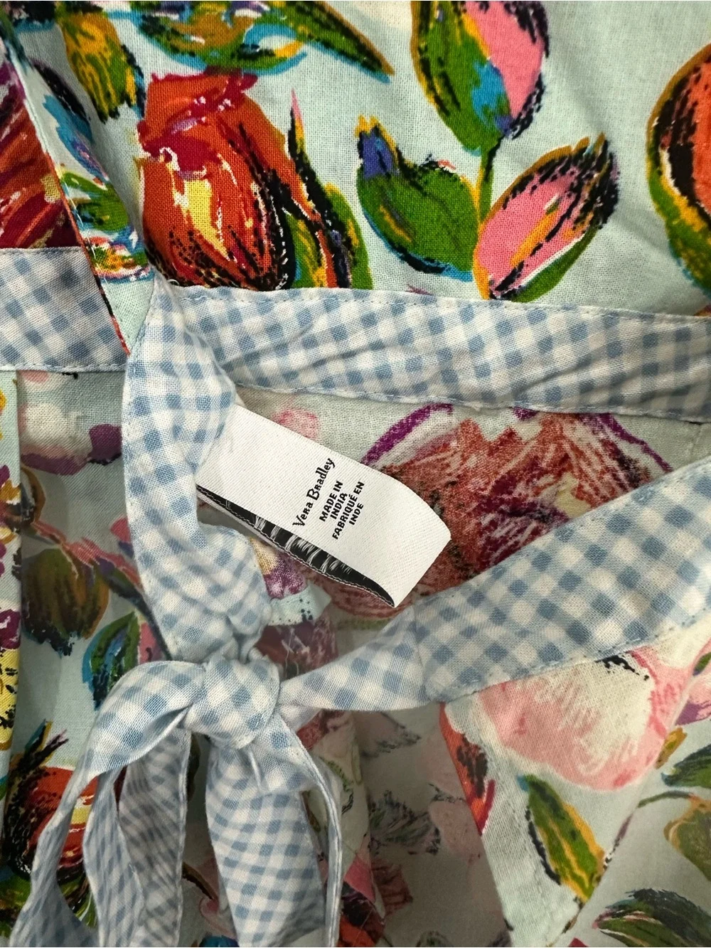 Vera Bradley Floral Multicolor Cotton Apron with Blue Gingham Ties